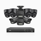 H500P - Kit de vigilancia PoE de 3K con 4 cámara bullet y 4 cámara domo y videograbador NVR de 16 canales, Resolución 3072*1728, Apertura f / 1.6 (0.005 Lux), Detección de humanos y vehículos, Micrófono incorporado, IP67