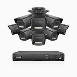 H500P - Kit de 8 cámaras de vigilancia PoE de 3K con videograbador NVR de 16 canales, Resolución 3072*1728, Apertura f / 1.6 (0.005 Lux), Detección de humanos y vehículos, Micrófono incorporado, IP67