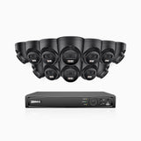 H500P - Kit de 12 cámaras de vigilancia PoE de 3K con videograbador NVR de 16 canales, Resolución 3072*1728, Apertura f / 1.6 (0.005 Lux), Detección de humanos y vehículos, Micrófono incorporado, IP67