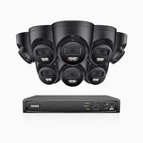 H500P - Kit de 8 cámaras de vigilancia PoE de 3K con videograbador NVR de 16 canales, Resolución 3072*1728, Apertura f / 1.6 (0.005 Lux), Detección de humanos y vehículos, Micrófono incorporado, IP67