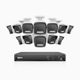 H500P - Kit de 12 cámaras de vigilancia PoE de 3K con videograbador NVR de 16 canales, Resolución 3072*1728, Apertura f / 1.6 (0.005 Lux), Detección de humanos y vehículos, Micrófono incorporado, IP67