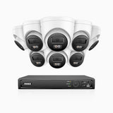 H500P - Kit de 8 cámaras de vigilancia PoE de 3K con videograbador NVR de 16 canales, Resolución 3072*1728, Apertura f / 1.6 (0.005 Lux), Detección de humanos y vehículos, Micrófono incorporado, IP67