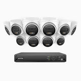 H500 - Kit de 10 cámaras de vigilancia PoE de 3K con videograbador NVR de 16 canales, Visión nocturna inteligente de doble luz, 3072 × 1728 a 20 fps, detección inteligente de personas y vehículos, micrófono integrado, IP67