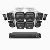 H500 - Kit de 10 cámaras de vigilancia PoE de 3K con videograbador NVR de 16 canales, Visión nocturna inteligente de doble luz, 3072 × 1728 a 20 fps, detección inteligente de personas y vehículos, micrófono integrado, IP67