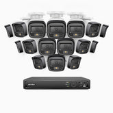 H500 - Kit de 16 cámaras de vigilancia PoE de 3K con videograbador NVR de 16 canales, Visión nocturna inteligente de doble luz, 3072 × 1728 a 20 fps, detección inteligente de personas y vehículos, micrófono integrado, IP67
