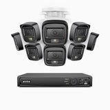 H500 - Kit de 8 cámaras de vigilancia PoE de 3K con videograbador NVR de 16 canales, Visión nocturna inteligente de doble luz, 3072 × 1728 a 20 fps, detección inteligente de personas y vehículos, micrófono integrado, IP67