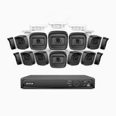 H300 - Kit de 14 cámaras de vigilancia PoE de 3MP con videograbador NVR de 16 canales, visión nocturna EXIR 2.0, detección de movimiento, H.265+, impermeabilidad IP67