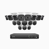 H300 - Kit de vigilancia PoE de 3MP con 8 cámaras bullet y 8 cámaras domo y videograbador NVR de 16 canales, visión nocturna EXIR 2.0, detección de movimiento, H.265+, impermeabilidad IP67