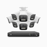 HZ804 - Kit de 8 cámaras de vigilancia PoE de 4K con videograbador NVR de 16 canales, zoom óptico 4X, doble luz visión nocturna, detección de movimiento 2.0, Micrófono incorporado, alarma de sirena y estroboscópica