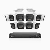 H800 - Kit de 10 cámaras de vigilancia PoE de 4K con videograbador NVR de 16 canales, Visión nocturna a color e infrarrojos, detección de humanos y vehículos, micrófono integrado, ángulo de visión 96º