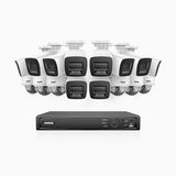 H800 - Kit de vigilancia PoE 4K con 10 cámaras bullet y 6 cámaras domo (antivándalica IK10) y videograbador NVR de 16 canales, Visión nocturna a color e infrarrojos, detección de humanos y vehículos, micrófono integrado, ángulo de visión 96º