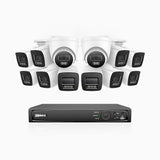 H800 - Kit de vigilancia PoE 4K con 10 cámaras bullet y 2 cámaras domo y videograbador NVR de 16 canales, Visión nocturna a color e infrarrojos, detección de humanos y vehículos, micrófono integrado, ángulo de visión 96º
