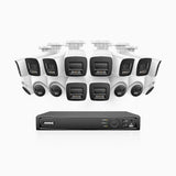 H800 - Kit de vigilancia PoE 4K con 10 cámaras bullet y 6 cámaras domo y videograbador NVR de 16 canales, Visión nocturna a color e infrarrojos, detección de humanos y vehículos, micrófono integrado, ángulo de visión 96º