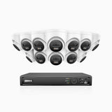 H800 - Kit de 12 cámaras de vigilancia PoE de 4K con videograbador NVR de 16 canales, Visión nocturna a color e infrarrojos, detección de humanos y vehículos, micrófono integrado, ángulo de visión 96º