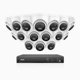H800 - Kit de 16 cámaras de vigilancia PoE de 4K con videograbador NVR de 16 canales, Visión nocturna a color e infrarrojos, detección de humanos y vehículos, micrófono integrado, ángulo de visión 96º