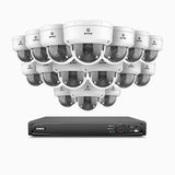 HZ804 - Kit de 16 cámaras de vigilancia PoE de 4K con videograbador NVR de 16 canales, zoom óptico 4X, doble luz visión nocturna, detección de movimiento 2.0, Micrófono incorporado, alarma de sirena y estroboscópica