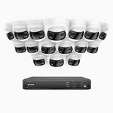 FDH800 - Kit de 16 cámaras de vigilancia PoE de 4K con videograbador NVR de 16 canales, panorámica doble lente, visión nocturna inteligente con doble luz, audio bidireccional, sirena y alarma activas, detección de personas y vehículos, IP67