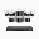 FDH800 - Kit de vigilancia PoE de 4K con 4 cámara bullet y 4 cámaras domo y videograbador NVR de 16 canales, panorámica doble lente, visión nocturna inteligente con doble luz, audio bidireccional, detección de personas y vehículos, IP67