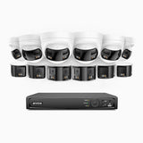 FDH800 - Kit de vigilancia PoE de 4K con 6 cámara bullet y 6 cámaras domo y videograbador NVR de 16 canales, panorámica doble lente, visión nocturna inteligente con doble luz, audio bidireccional, detección de personas y vehículos, IP67