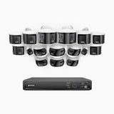 FDH800 - Kit de vigilancia PoE de 4K con 8 cámara bullet y 8 cámaras domo y videograbador NVR de 16 canales, panorámica doble lente, visión nocturna inteligente con doble luz, audio bidireccional, detección de personas y vehículos, IP67