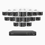FDH800 - Kit de 16 cámaras de vigilancia PoE de 4K con videograbador NVR de 16 canales, panorámica doble lente, visión nocturna inteligente con doble luz, audio bidireccional, sirena y alarma activas, detección de personas y vehículos, IP67