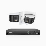 FDH600 - Kit de vigilancia PoE de 4K con 1 cámara bullet y 1 cámaras domo y videograbador NVR de 8 canales, panorámica doble lente, visión nocturna en color, detección de humanos y vehículos, micrófono incorporado