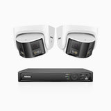 FDH600 - Kit de 2 cámaras de vigilancia PoE de 6MP con videograbador NVR de 8 canales, panorámica doble lente, súper apertura de f/1,2, visión nocturna en color, detección de humanos y vehículos, micrófono incorporado