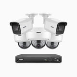 H800 - Kit de vigilancia PoE 4K con 2 cámaras bullet y 3 cámaras domo (antivándalica IK10) y videograbador NVR de 8 canales, Visión nocturna a color e infrarrojos, detección de humanos y vehículos, micrófono integrado, ángulo de visión 96º