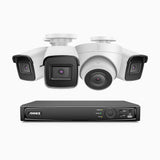 H800 - Kit de vigilancia PoE 4K con 3 cámaras bullet y 1 cámaras domo y videograbador NVR de 8 canales, Visión nocturna a color e infrarrojos, detección de humanos y vehículos, micrófono integrado, ángulo de visión 96º