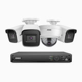 H800 - Kit de vigilancia PoE 4K con 3 cámaras bullet y 1 cámaras domo (antivándalica IK10) y videograbador NVR de 8 canales, Visión nocturna a color e infrarrojos, detección de humanos y vehículos, micrófono integrado, ángulo de visión 96º