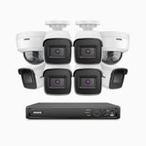 H800 - Kit de vigilancia PoE 4K con 6 cámaras bullet y 2 cámaras domo (antivándalica IK10) y videograbador NVR de 8 canales, Visión nocturna a color e infrarrojos, detección de humanos y vehículos, micrófono integrado, ángulo de visión 96º