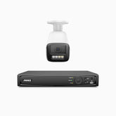 HZ804 - Kit de 1 cámaras de vigilancia PoE de 4K con videograbador NVR de 8 canales, zoom óptico 4X, doble luz visión nocturna, detección de movimiento 2.0, Micrófono incorporado, alarma de sirena y estroboscópica