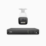 HZ804 - Kit de 1 cámaras de vigilancia PoE de 4K con videograbador NVR de 8 canales, zoom óptico 4X, doble luz visión nocturna, detección de movimiento 2.0, Micrófono incorporado, alarma de sirena y estroboscópica