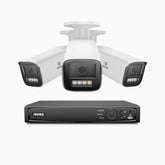 HZ804 - Kit de 3 cámaras de vigilancia PoE de 4K con videograbador NVR de 8 canales, zoom óptico 4X, doble luz visión nocturna, detección de movimiento 2.0, Micrófono incorporado, alarma de sirena y estroboscópica