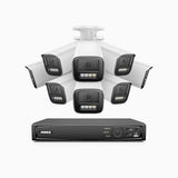 HZ804 - Kit de 8 cámaras de vigilancia PoE de 4K con videograbador NVR de 8 canales, zoom óptico 4X, doble luz visión nocturna, detección de movimiento 2.0, Micrófono incorporado, alarma de sirena y estroboscópica
