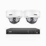 H800 - Kit de 2 cámaras de vigilancia PoE de 4K con videograbador NVR de 8 canales, Visión nocturna a color e infrarrojos, detección de humanos y vehículos, micrófono integrado, ángulo de visión 96º