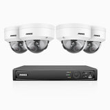 H800 - Kit de 4 cámaras de vigilancia PoE de 4K con videograbador NVR de 8 canales, Visión nocturna a color e infrarrojos, detección de humanos y vehículos, micrófono integrado, ángulo de visión 96º