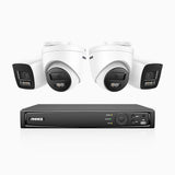 H1200 - Kit de vigilancia PoE de 4K 12MP con 2 cámaras bullet y 2 cámaras domo y videograbador NVR de 8 canales, EXIR Visión Nocturna, micrófono integrado, compatibile con Alexa