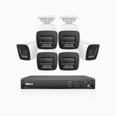 H1200 - Kit de 6 cámaras de vigilancia PoE de 4K 12MP con videograbador NVR de 8 canales, EXIR Visión Nocturna, detección de humanos y vehículos, H.265+, micrófono incorporado, almacenamiento local máximo de 512 GB, IP67