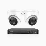 H800 - Kit de 2 cámaras de vigilancia PoE de 4K con videograbador NVR de 8 canales, Visión nocturna a color e infrarrojos, detección de humanos y vehículos, micrófono integrado, ángulo de visión 96º