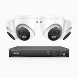 H800 - Kit de 4 cámaras de vigilancia PoE de 4K con videograbador NVR de 8 canales, Visión nocturna a color e infrarrojos, detección de humanos y vehículos, micrófono integrado, ángulo de visión 96º
