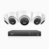 H800 - Kit de 5 cámaras de vigilancia PoE de 4K con videograbador NVR de 8 canales, Visión nocturna a color e infrarrojos, detección de humanos y vehículos, micrófono integrado, ángulo de visión 96º
