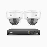 HZ804 - Kit de 2 cámaras de vigilancia PoE de 4K con videograbador NVR de 8 canales, zoom óptico 4X, doble luz visión nocturna, detección de movimiento 2.0, Micrófono incorporado, alarma de sirena y estroboscópica