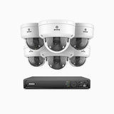 HZ804 - Kit de 6 cámaras de vigilancia PoE de 4K con videograbador NVR de 8 canales, zoom óptico 4X, doble luz visión nocturna, detección de movimiento 2.0, Micrófono incorporado, alarma de sirena y estroboscópica