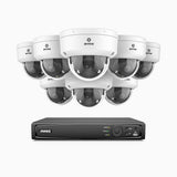 HZ804 - Kit de 8 cámaras de vigilancia PoE de 4K con videograbador NVR de 8 canales, zoom óptico 4X, doble luz visión nocturna, detección de movimiento 2.0, Micrófono incorporado, alarma de sirena y estroboscópica
