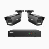 H500P - Kit de 2 cámaras de vigilancia PoE de 3K con videograbador NVR de 8 canales, Resolución 3072*1728, Apertura f / 1.6 (0.005 Lux), Detección de humanos y vehículos, Micrófono incorporado, IP67