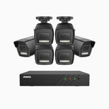 H500P - Kit de 6 cámaras de vigilancia PoE de 3K con videograbador NVR de 8 canales, Resolución 3072*1728, Apertura f / 1.6 (0.005 Lux), Detección de humanos y vehículos, Micrófono incorporado, IP67
