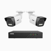 H500P - Kit de 2 cámaras de vigilancia PoE de 3K con videograbador NVR de 8 canales, Resolución 3072*1728, Apertura f / 1.6 (0.005 Lux), Detección de humanos y vehículos, Micrófono incorporado, IP67