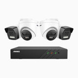 H500P - Kit de vigilancia PoE de 3K con 2 cámara bullet y 2 cámara domo y videograbador NVR de 8 canales, Resolución 3072*1728, Apertura f / 1.6 (0.005 Lux), Detección de humanos y vehículos, Micrófono incorporado, IP67