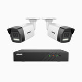 H500P - Kit de 2 cámaras de vigilancia PoE de 3K con videograbador NVR de 8 canales, Resolución 3072*1728, Apertura f / 1.6 (0.005 Lux), Detección de humanos y vehículos, Micrófono incorporado, IP67